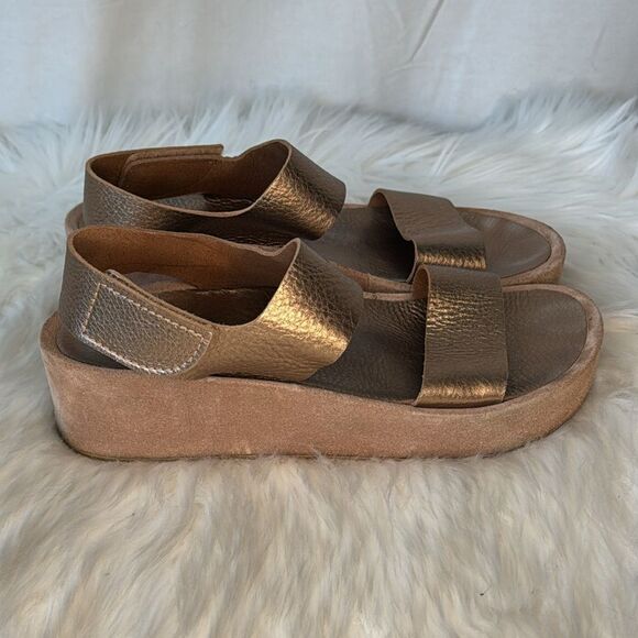 Pedro Garcia Lacey Bronze Metallic Textured Leather Platform Sandals Sz 37/US 7 - Picture 5 of 10